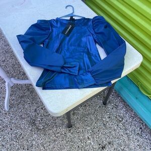 SHEIN Royal Blue Puff Sleeve Blouse